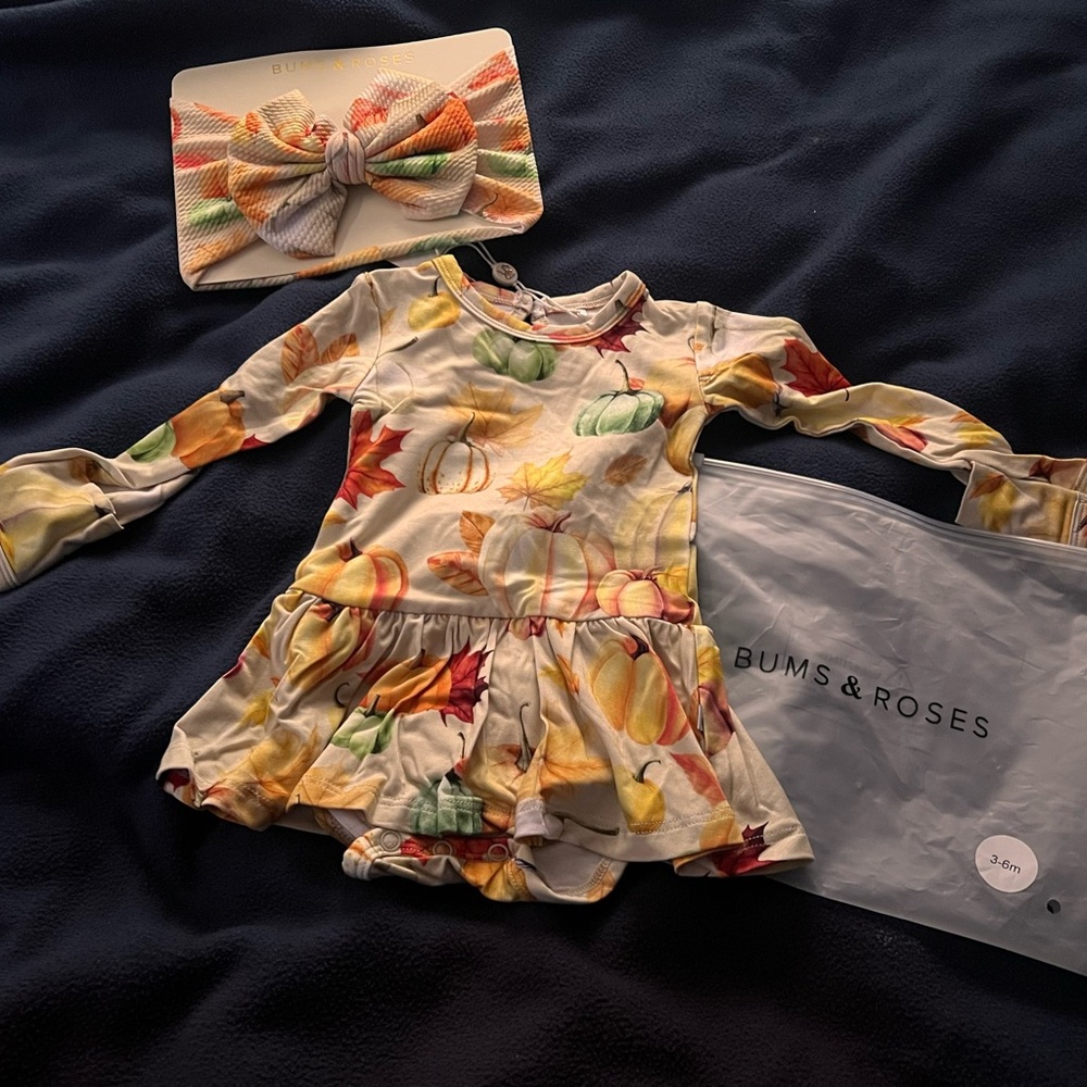 Bums and Roses -Fall or nothing; long sleeve ruffle dress with matching headband